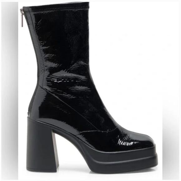 Free People Double Stack Black Patent Leather Platform Boots 8.5 - Picture 2 of 11
